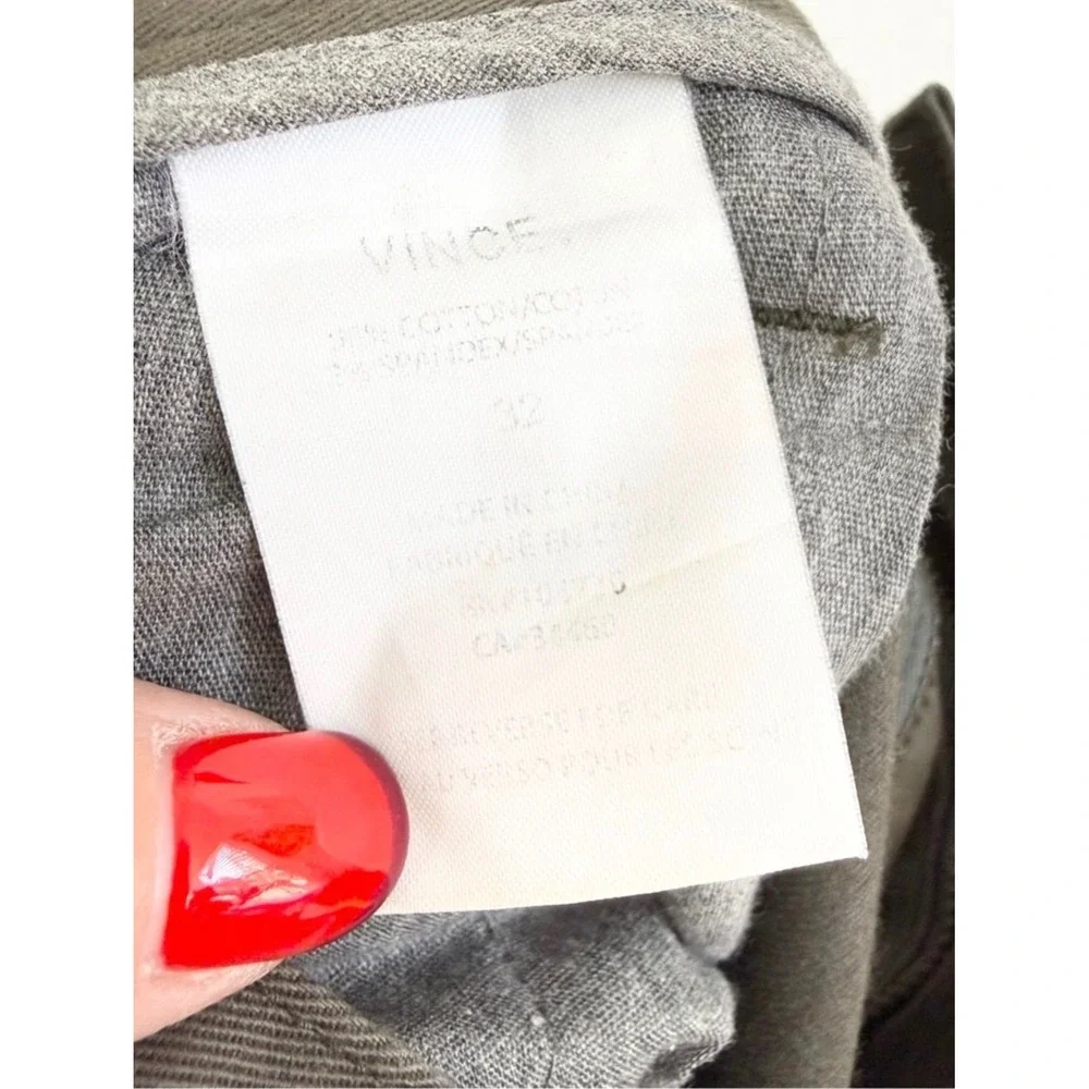 Vince Men's Olive Green Straight Leg Pants Minimalist Stretch Chino Size 32